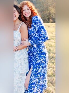 Blue Floral Long Sleeve Midi Dress Size Small
